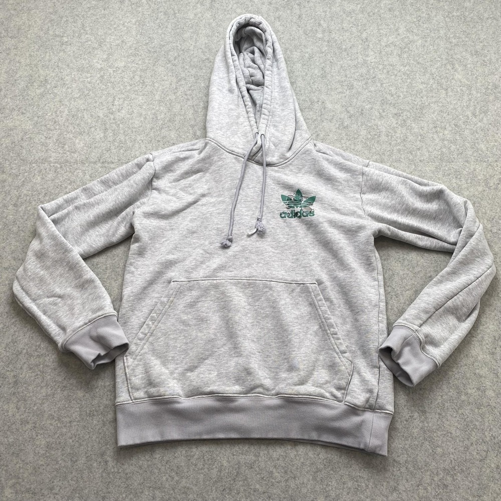 Adidas Hoodie Womens S Gray Pullover Trefoil Graphic Sweatshirt *SMALL STAIN*